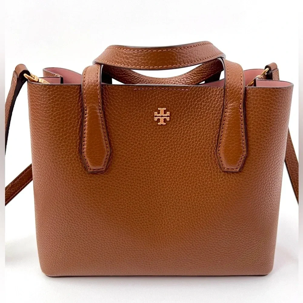 TORY BURCH | Blake Small Tote Handbag Crossbody Purse Brown Bourbon Leather - Picture 2 of 14